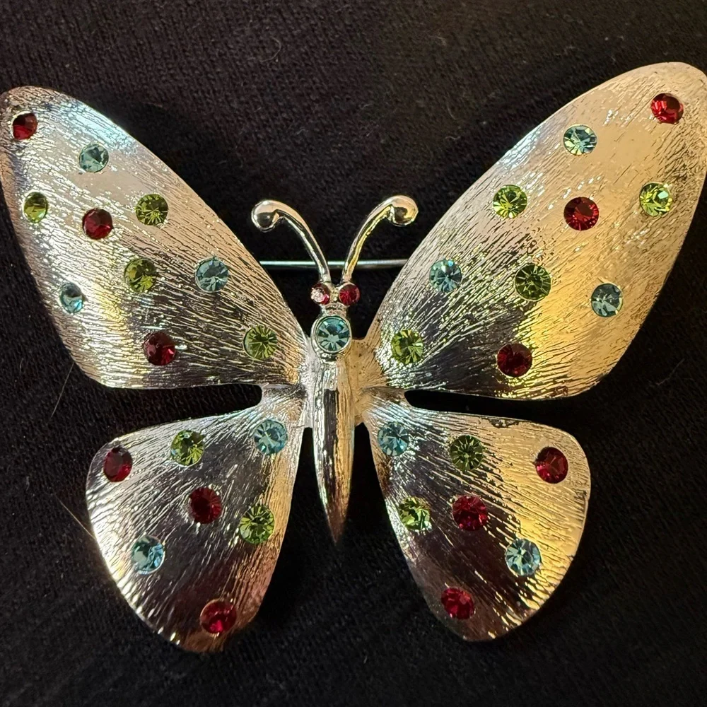 Vintage Butterfly Brooch with Austrian Crystal Accents
